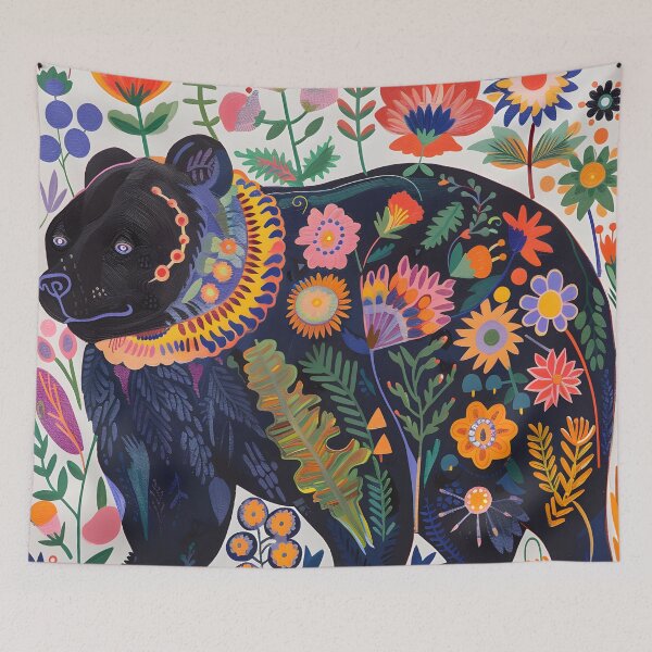 Item preview, Black bear with flowers  designed and sold by Folksy Living.