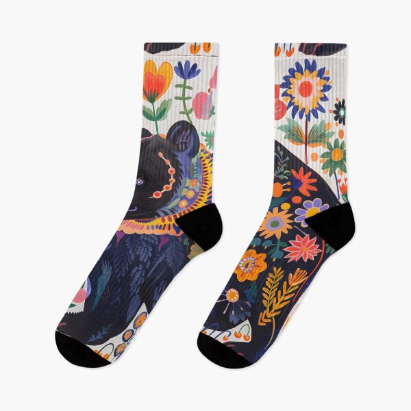 Item preview, Black bear with flowers  designed and sold by Folksy Living.