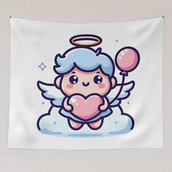 Item preview, Kawaii Blithe Angel With Heart-Shaped Balloon designed and sold by CanvasCutie.