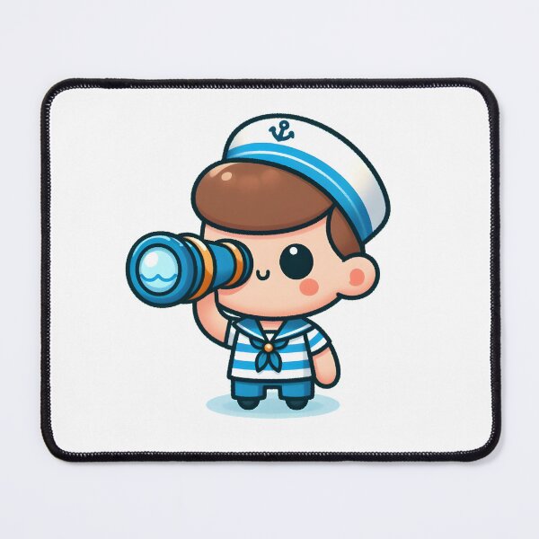 Item preview, Kawaii Sailor With A Blue And White Striped Vest Standing With A Spyglass designed and sold by CanvasCutie.