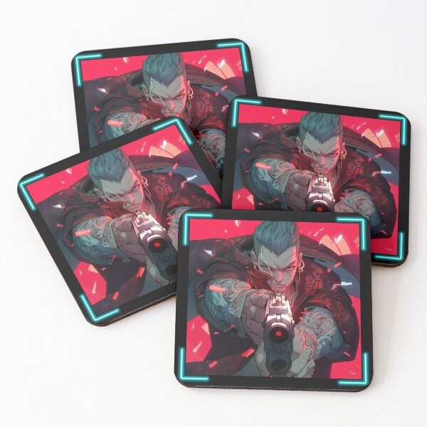 Item preview, A lone yakuza points his gun at the boss of cyberpunk Mega Tokyo. designed and sold by Mecha Brave Studio.