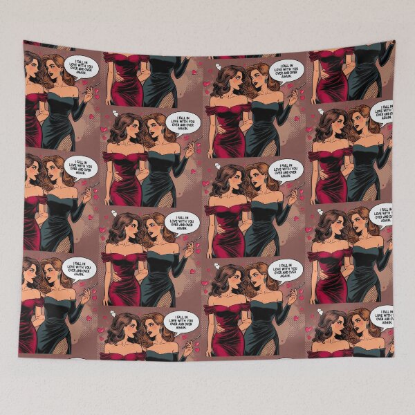 Item preview, Vintage Lesbian Couple Comic Fall in Love with You! designed and sold by LesbianLoveShop.