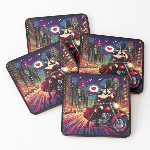 Item preview, Vintage Lesbian Couple on a Motorcycle Fall in Love designed and sold by LesbianLoveShop.