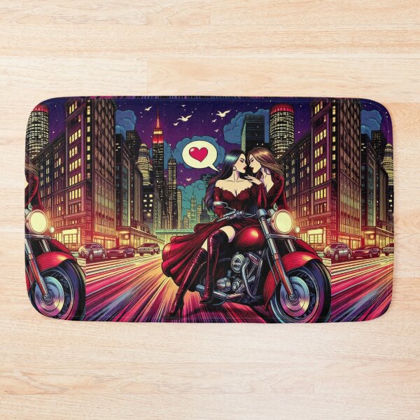 Item preview, Vintage Lesbian Couple on a Motorcycle Fall in Love designed and sold by LesbianLoveShop.