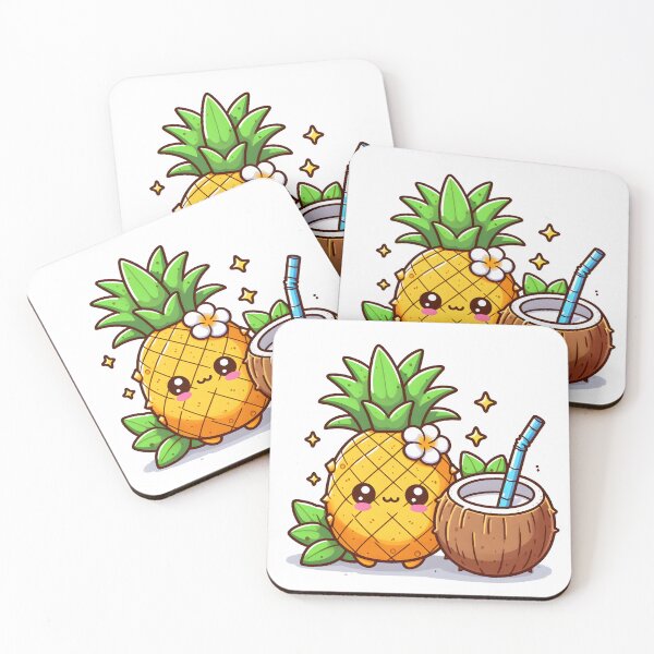 Item preview, Kawaii Pineapple With Coconut Drinking Coconut Water designed and sold by CanvasCutie.