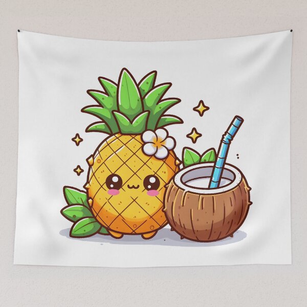 Item preview, Kawaii Pineapple With Coconut Drinking Coconut Water designed and sold by CanvasCutie.