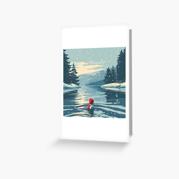Item preview, Winter wild open water swimming - red hat retro designed and sold by Wildflow Creations.