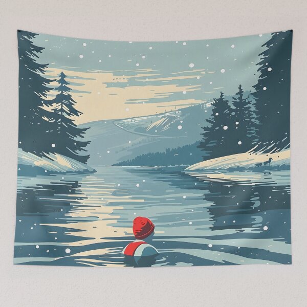 Item preview, Winter wild open water swimming - red hat retro designed and sold by Wildflow Creations.