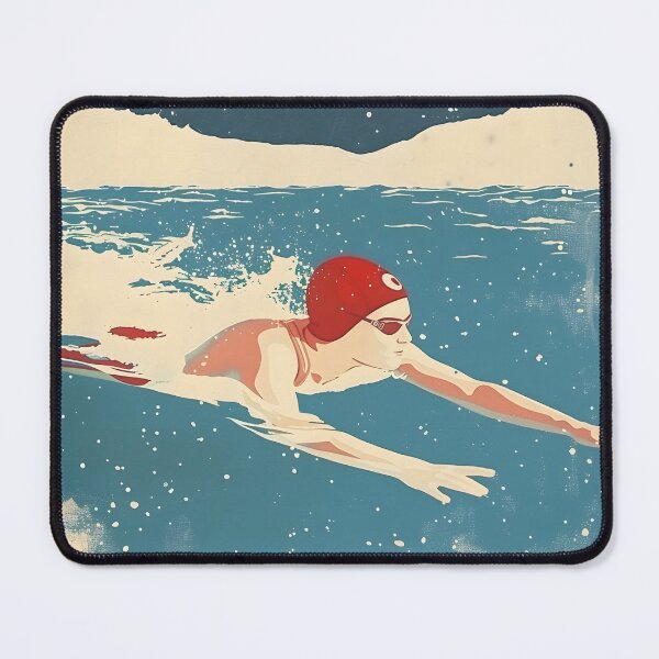 Item preview, Winter wild open water swimming - swimmer in a red swim cap designed and sold by Wildflow Creations.