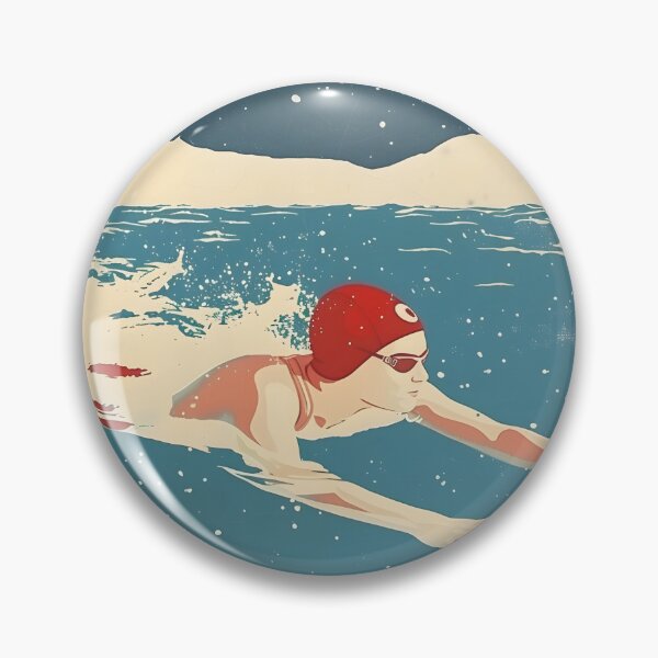 Item preview, Winter wild open water swimming - swimmer in a red swim cap designed and sold by Wildflow Creations.