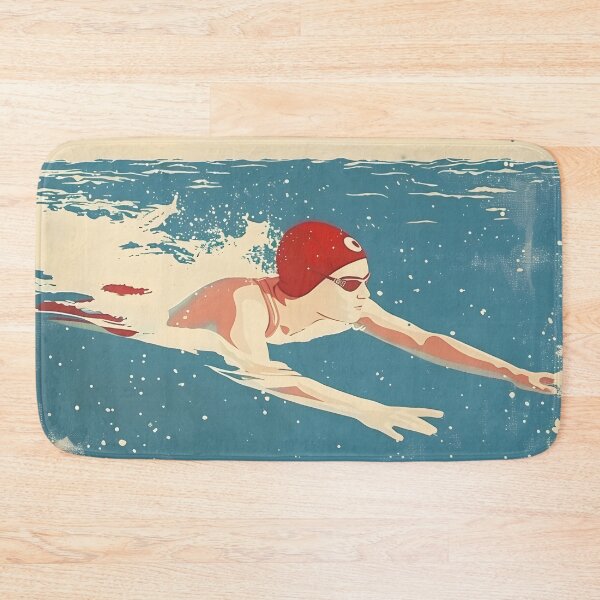 Item preview, Winter wild open water swimming - swimmer in a red swim cap designed and sold by Wildflow Creations.
