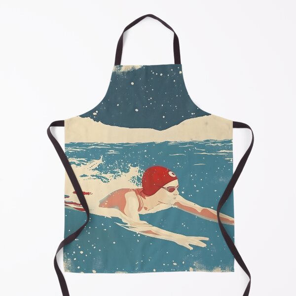 Item preview, Winter wild open water swimming - swimmer in a red swim cap designed and sold by Wildflow Creations.
