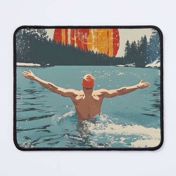 Item preview, Winter wild open water swimming - swimmer and retro sunset designed and sold by Wildflow Creations.