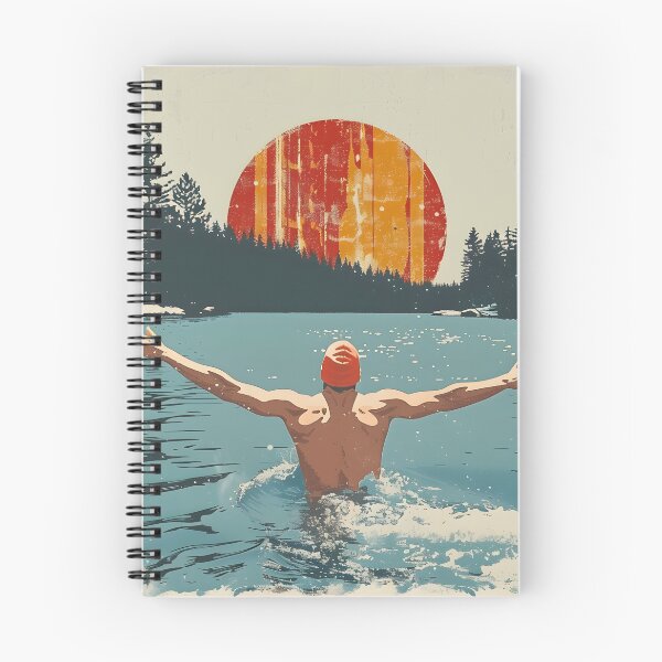 Item preview, Winter wild open water swimming - swimmer and retro sunset designed and sold by Wildflow Creations.