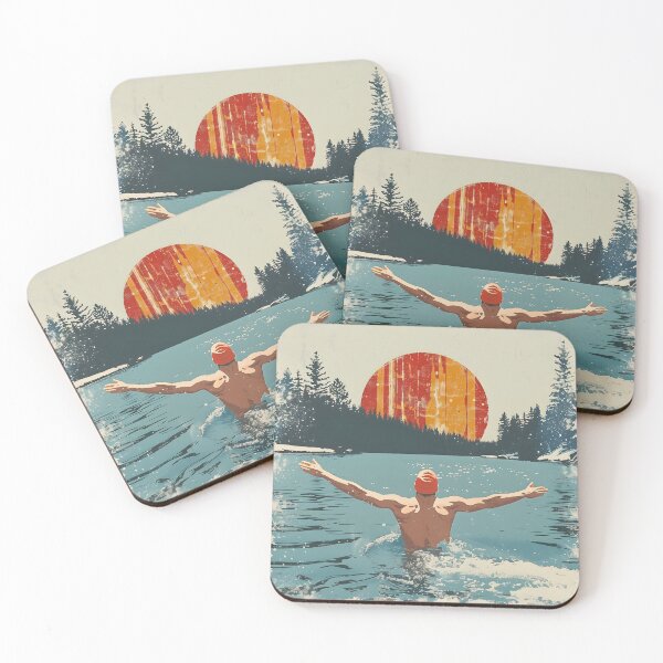 Item preview, Winter wild open water swimming - swimmer and retro sunset designed and sold by Wildflow Creations.