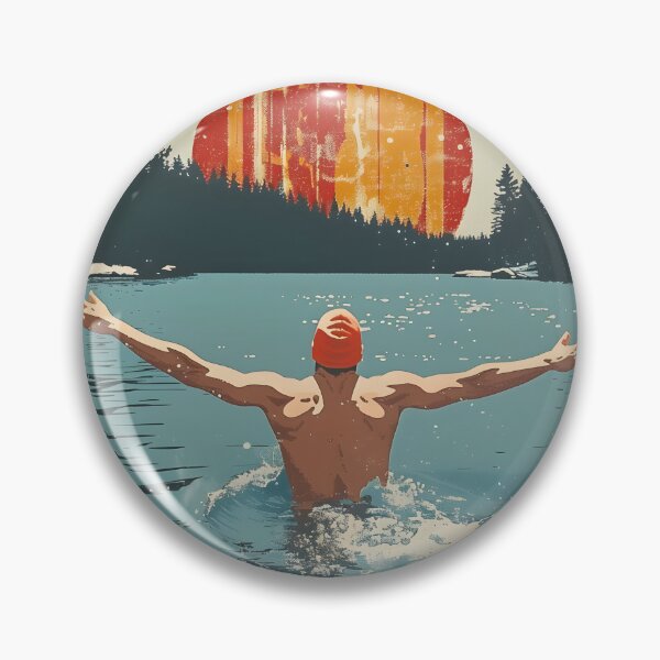 Item preview, Winter wild open water swimming - swimmer and retro sunset designed and sold by Wildflow Creations.