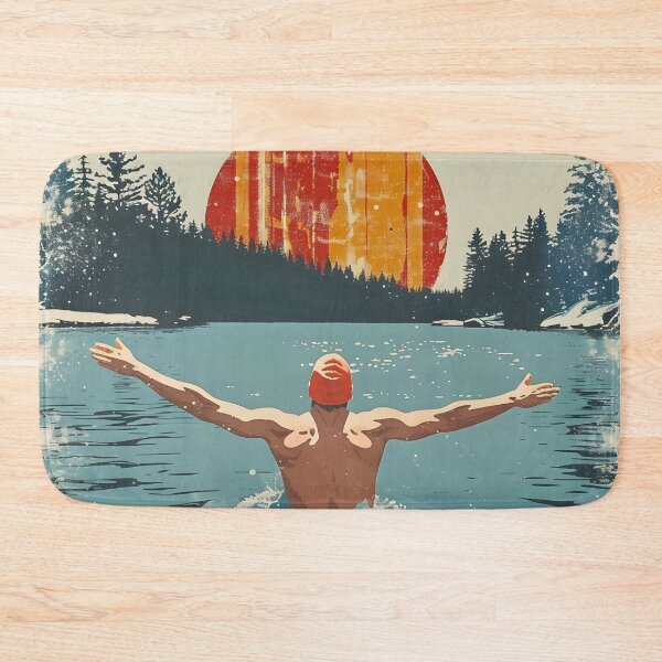 Item preview, Winter wild open water swimming - swimmer and retro sunset designed and sold by Wildflow Creations.
