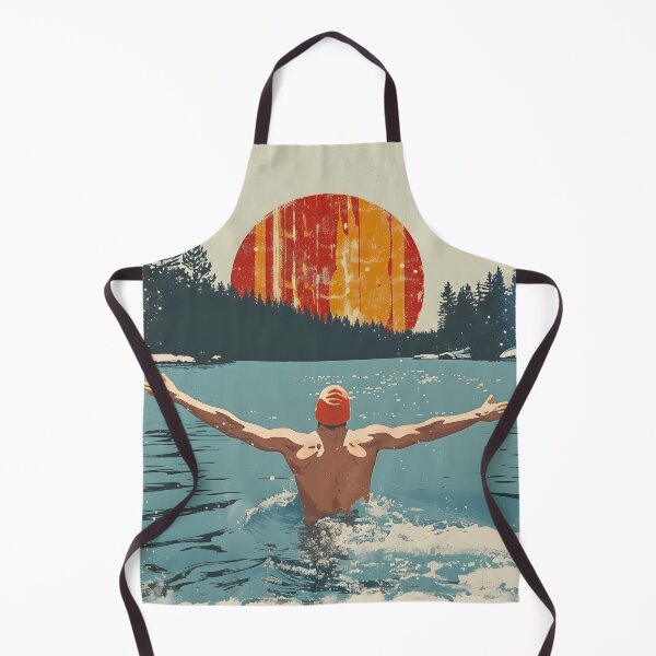 Item preview, Winter wild open water swimming - swimmer and retro sunset designed and sold by Wildflow Creations.