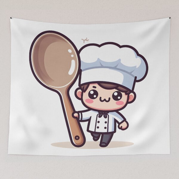 Item preview, Kawaii Chef With Chef Hat Holding A Giant Spoon designed and sold by CanvasCutie.