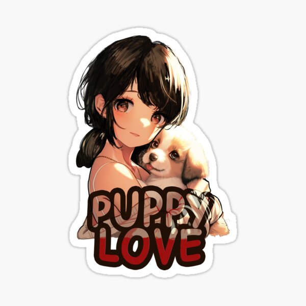 Anime girl with puppy Sticker