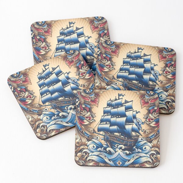 Item preview, Nautical Majesty , illustration of a grand ship with billowing blue designed and sold by aminz4.