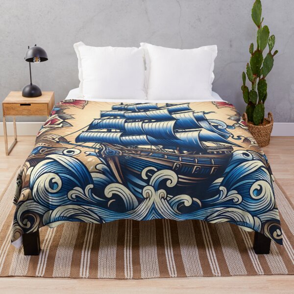 Item preview, Nautical Majesty , illustration of a grand ship with billowing blue designed and sold by aminz4.