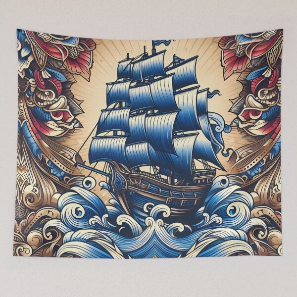 Item preview, Nautical Majesty , illustration of a grand ship with billowing blue designed and sold by aminz4.
