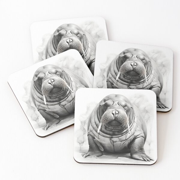 Item preview, Black and White Walrus Pencil Drawing designed and sold by Pencil-Art.