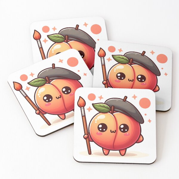 Item preview, Kawaii Peach With Beret Painting designed and sold by CanvasCutie.