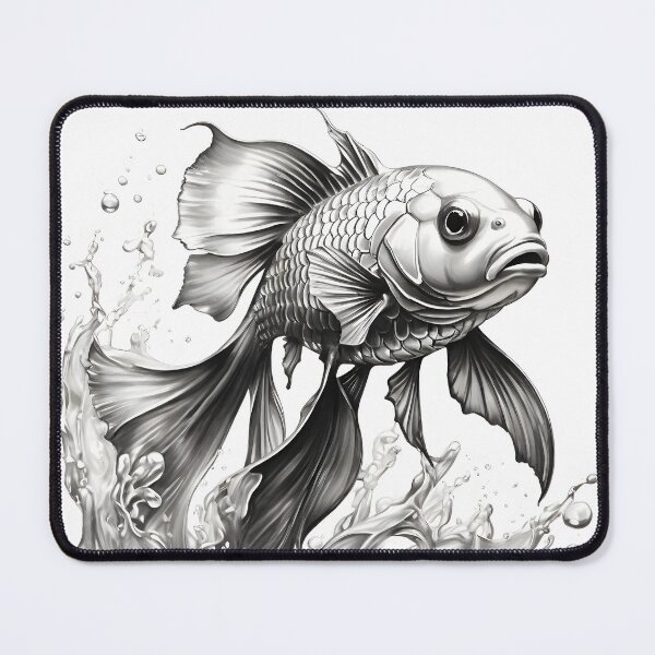 Artikelvorschau, Schwarz-weiße Bleistiftzeichnung eines goldenen Fisches entworfen und verkauft von Pencil-Art.