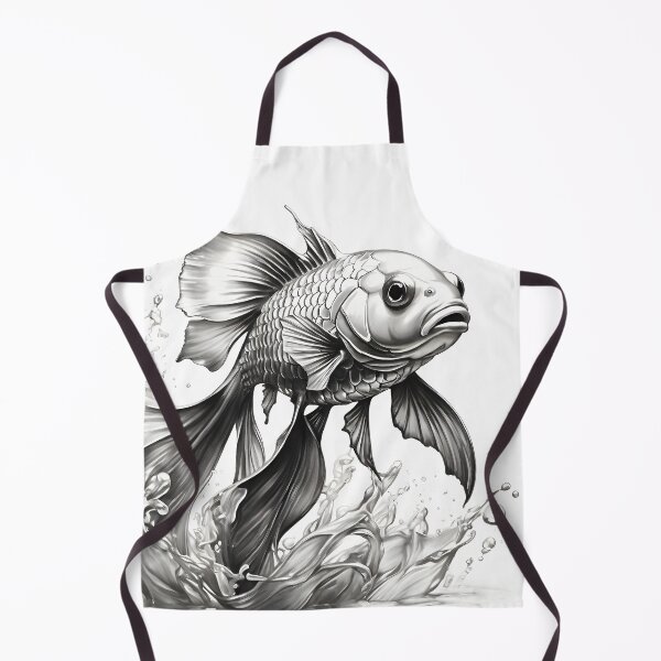 Artikelvorschau, Schwarz-weiße Bleistiftzeichnung eines goldenen Fisches entworfen und verkauft von Pencil-Art.