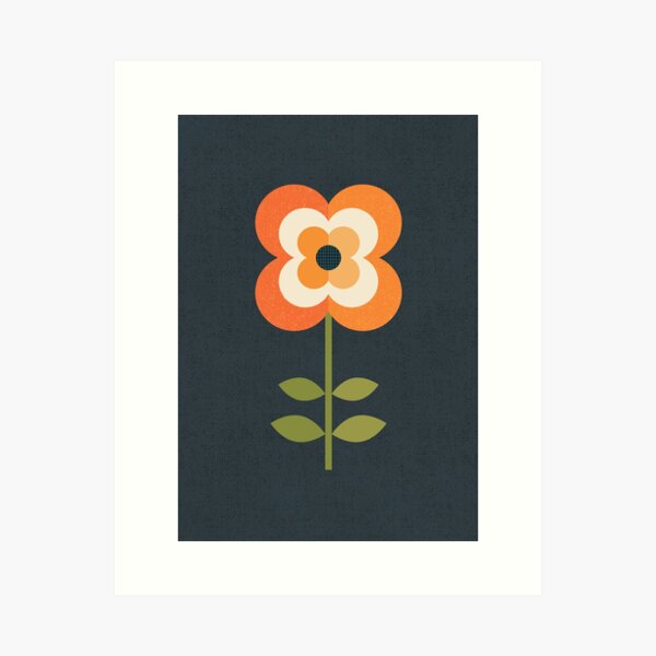 Retro Flower - Orange and Charcoal Art Print