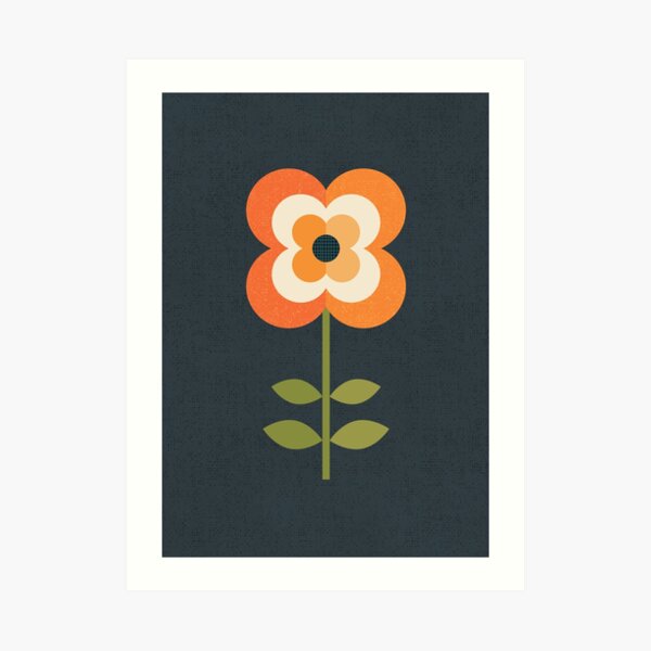 Retro Flower - Orange and Charcoal Art Print
