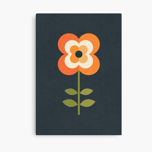 Flor Retro - Naranja y Carbón Lienzo
