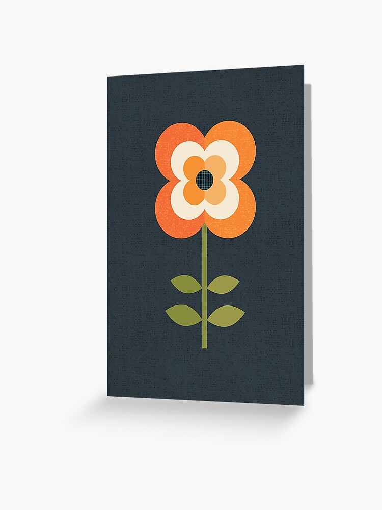 Thumbnail 1 von 2, Grußkarte, Retro-Blume – Orange und Kohle designt und verkauft von daisy-beatrice.