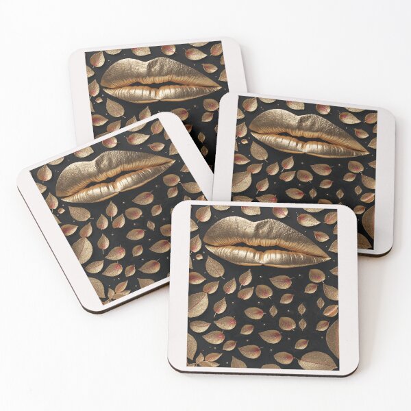 Item preview, Lips and gold leaves for stylish women designed and sold by Carlos Gudino.