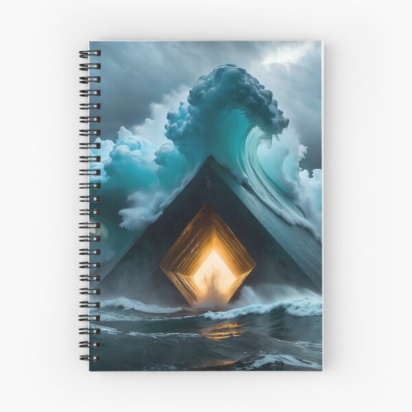 Item preview, triangular structure with a glowing door is surrounded by a massive wave with clouds. The sky is dark and stormy. designed and sold by petrovk.