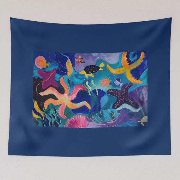 Item preview, Dynamic Depths - Vibrant Abstract Underwater Life with Fish, Turtles, and Stars designed and sold by OlfactoART Studio.