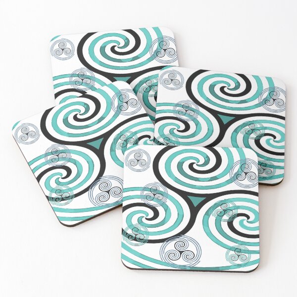 Item preview, Modern Celtic Triple Spiral Teal and Blue Pattern White Background designed and sold by GrimalkinStudio.