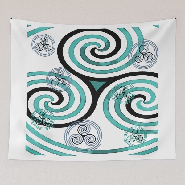 Item preview, Modern Celtic Triple Spiral Teal and Blue Pattern White Background designed and sold by GrimalkinStudio.