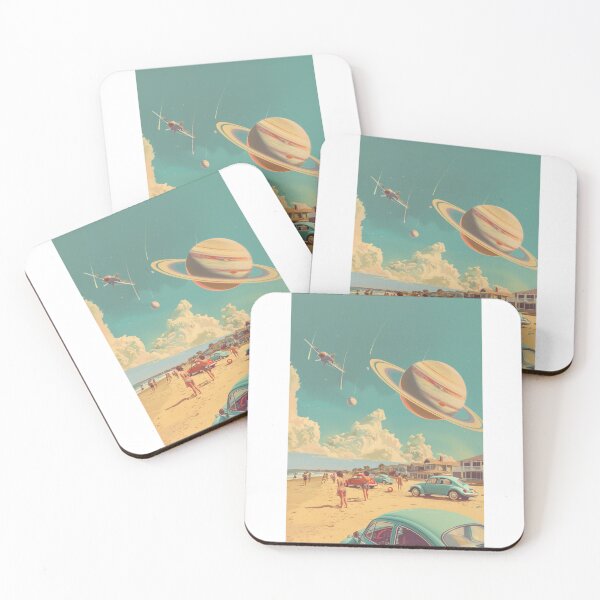 Item preview, Cosmic Shores: Retro-Futuristic Beach and Space Odyssey - Premium Art Print designed and sold by LocalsOnly74.