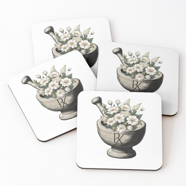 Item preview, pharmacist mortar and pestle with flowers  designed and sold by TheFarmacista.