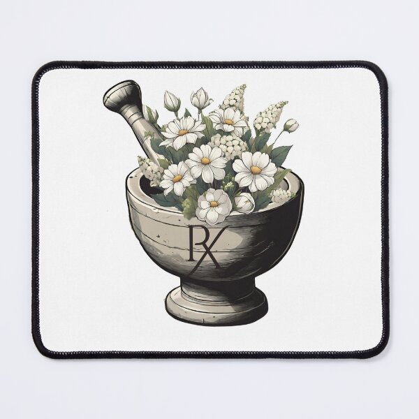Item preview, pharmacist mortar and pestle with flowers designed and sold by TheFarmacista.