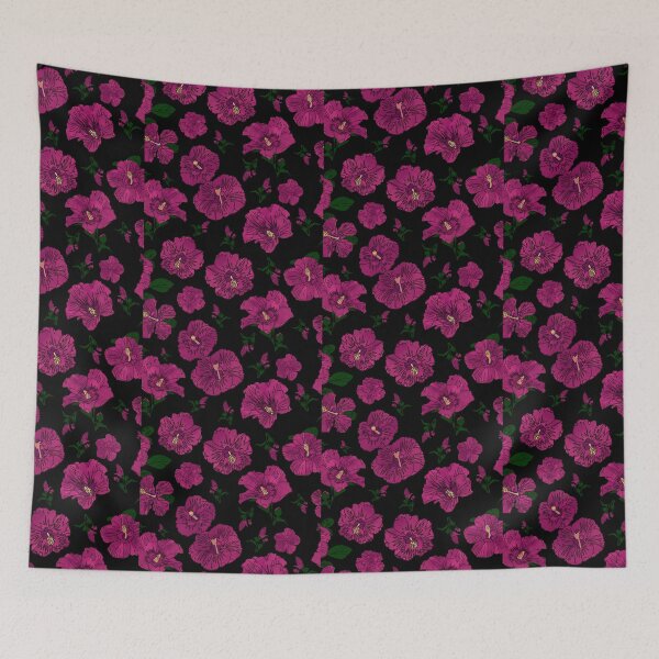 Item preview, Rose of Sharon Hibiscus Magenta on Black Repeat 5748 designed and sold by Art in My Loft.