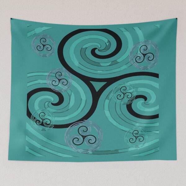 Item preview, Modern Celtic Triple Spiral Teal and Blue Pattern with Teal Background designed and sold by GrimalkinStudio.