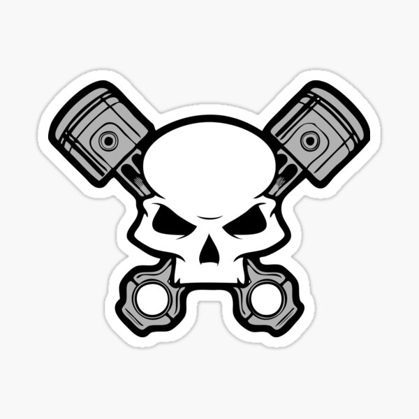 "Skull and Cross Pistons" Sticker for Sale by ItsMeRuva Redbubble