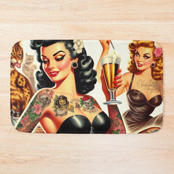 Item preview, Retro Tattoo Beer Pin-up designed and sold by PulpVintage.