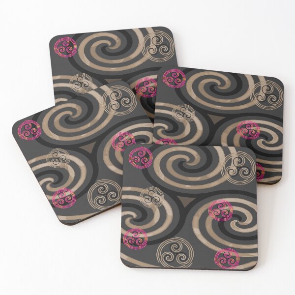 Item preview, Modern Celtic Triple Spiral Pink Brown Pattern with Black Background designed and sold by GrimalkinStudio.