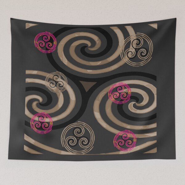 Item preview, Modern Celtic Triple Spiral Pink Brown Pattern with Black Background designed and sold by GrimalkinStudio.