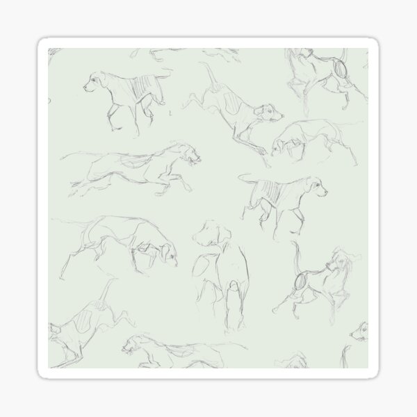 Playful Hounds in Sage Sticker